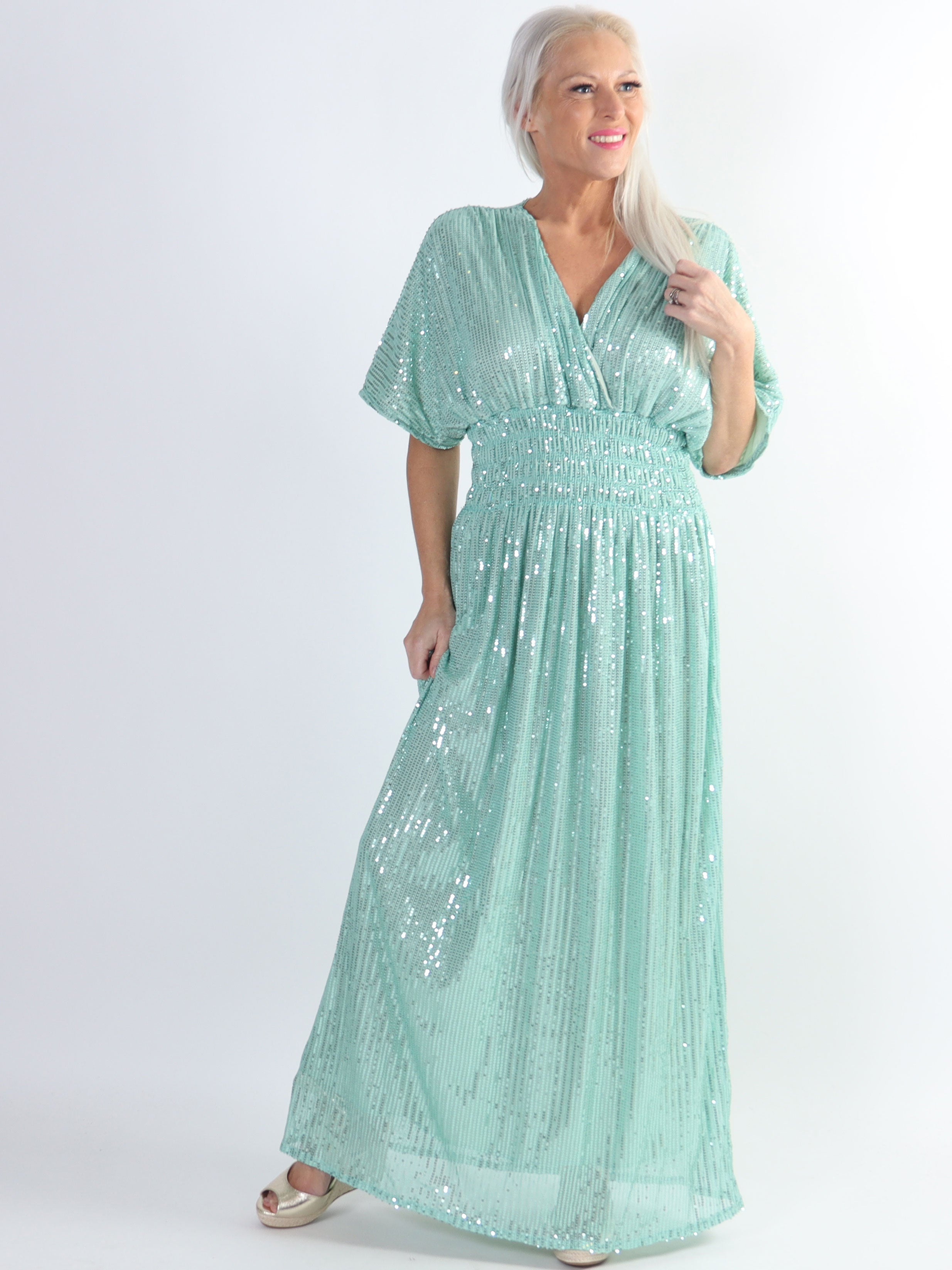 Pams Glitter - Lang smuk plus size kjole med pailletter